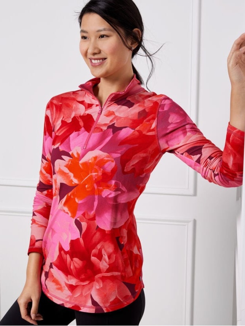 CLASSIC FRENCH TERRY HALF ZIP PULLOVER - BLENDED FLORAL NWT PL